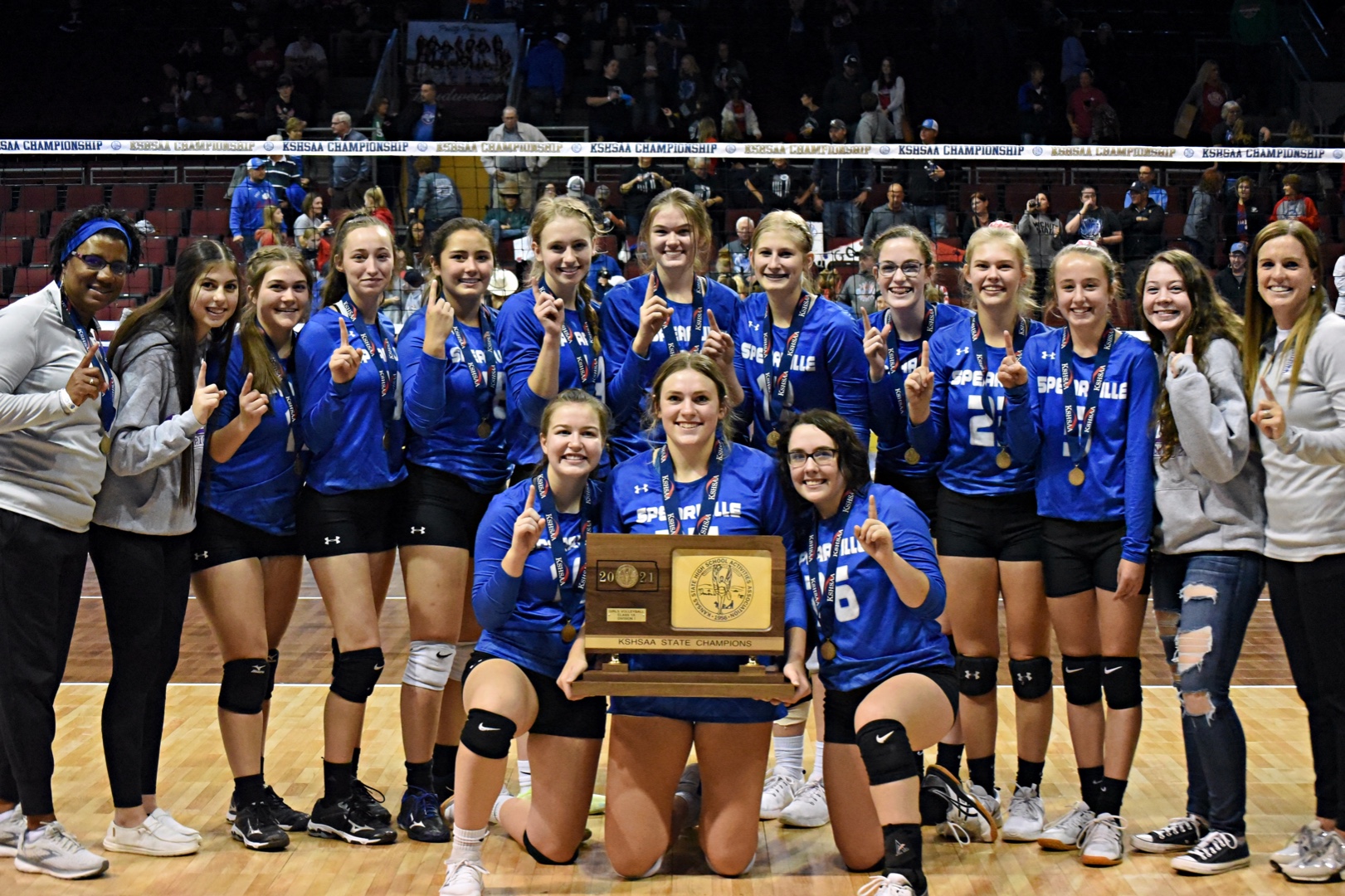 Lancer Volleyball Team with State Title Trophy